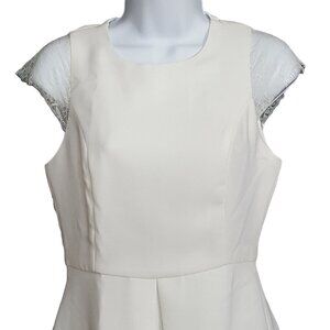 Dina BE Dress Small White Cut Out Back Lace Cap Sleeve Zipper Accent Skater Fit